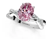Crossover Engagement Ring Setting for Fancy Pink Oval Center with Pave and Plain Strands and Prong Head in Platinum