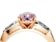 3 Stone Engagement Ring Setting for Fancy Pink Pear-Shaped Center with Tapered Baguettes, Plain Band and Prong Head in Rose Gold
