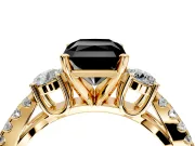 3 Stone Engagement Ring Setting for Fancy Black Radiant Cut Center with Pave Split Shank and Prong Head in Yellow Gold