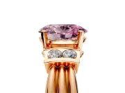 Solitaire Engagement Ring Setting for Fancy Pink Oval Center with Grooved Bar Accent Band and Prong Head in Rose Gold