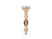 Solitaire Engagement Ring Setting for Princess Cut Center with Accented Twist Band and Leaf Prong Head in Rose Gold
