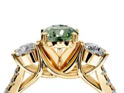 3 Stone Engagement Ring Setting for Fancy Green Pear-Shaped Center with Crossover Basket, Pave Band and Prong Head in Yellow Gold