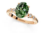 Solitaire Engagement Ring Setting for Fancy Green Oval Center with Bezel-Dot Beaded Band and Prong Head in Rose Gold