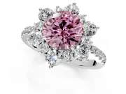 Floral Halo Engagement Ring Setting for Fancy Pink Round Cut Center with Pave Accents and Prong Head in White Gold