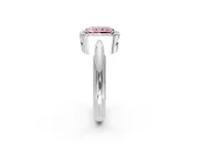 Halo Engagement Ring Setting for Fancy Pink Radiant Cut Center with Tapered Plain Band and Prong Head in Platinum