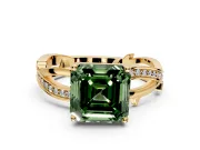 Solitaire Engagement Ring Setting for Fancy Green Asscher Cut Center with Pave and Plain Crossover Band and Prong Head in Yellow Gold