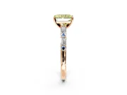 Baguette Engagement Ring Setting for Fancy Yellow Radiant Cut Center with Alternating Bar-Set Band and Prong Head in Rose Gold