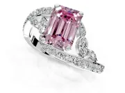Solitaire Engagement Ring Setting for Fancy Pink Emerald Cut Center with Pave Bypass Twist Band and Prong Head in Platinum