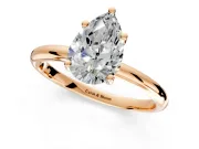 Hidden Halo Engagement Ring Setting for Pear-Shaped Center with Thin Round-Wire Band and Prong Head in Rose Gold