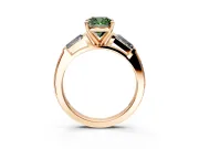 3 Stone Engagement Ring Setting for Fancy Green Cushion Cut Center with Tapered Baguettes, Plain Band and Prong Head in Rose Gold