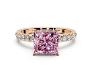 Solitaire Engagement Ring Setting for Fancy Pink Princess Cut Center with Large Accent Band and Prong Head in Rose Gold