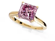 Solitaire Engagement Ring Setting for Fancy Pink Princess Cut Center with Narrow Cathedral Band and Prong Head in Yellow Gold