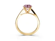 Solitaire Engagement Ring Setting for Fancy Pink Round Cut Center with Tapered Split Shoulders and Prong Head in Yellow Gold