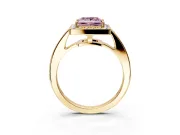 Bezel-Framed Halo Engagement Ring Setting for Fancy Pink Princess Cut Center with Pave Band and Prong Head in Yellow Gold