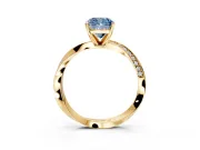 Side Accent Engagement Ring Setting for Fancy Blue Cushion Cut Center with Accent Shoulders and Prong Head in Yellow Gold