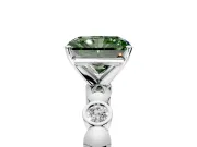 Solitaire Engagement Ring Setting for Fancy Green Radiant Cut Center with Beaded Bezel Station Band and Prong Head in Platinum