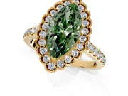 Milgrain Floral Halo Engagement Ring Setting for Fancy Green Marquise Center with Pave Band and Prong Head in Yellow Gold