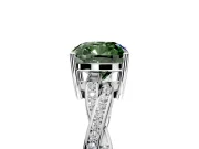 Solitaire Engagement Ring Setting for Fancy Green Cushion Cut Center with Twisted Pave Band and Prong Head in Platinum