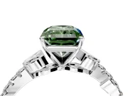 Leaf Motif Engagement Ring Setting for Fancy Green Radiant Cut Center with Pave Band and Prong Head in White Gold