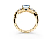 Cluster Engagement Ring Setting for Fancy Blue Asscher Cut Center with Round Cut Accent Frame and Prong Head in Yellow Gold