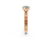 Solitaire Engagement Ring Setting for Round Cut Center with XO Engraved Band and Prong Head in Rose Gold