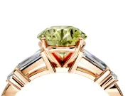Bar-Set Engagement Ring Setting for Fancy Yellow Round Cut Center with Tapered Baguette Accents and Prong Head in Rose Gold