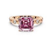 Solitaire Engagement Ring Setting for Fancy Pink Asscher Cut Center with Beaded Bezel Station Band and Prong Head in Rose Gold