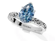 Solitaire Engagement Ring Setting for Fancy Blue Pear-Shaped Center with Milgrain X Pattern Band and Prong Head in Platinum
