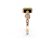 Vintage Station Engagement Ring Setting for Fancy Yellow Emerald Cut Center with Accents and Prong Head in Rose Gold