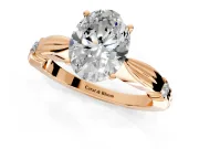 Solitaire Engagement Ring Setting for Oval Center with Carved Leaf Shoulders and Prong Head in Rose Gold