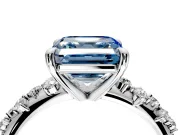 Solitaire Engagement Ring Setting for Fancy Blue Asscher Cut Center with Trailing Leaf Accent Band and Prong Head in Sterling Silver