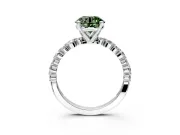 Solitaire Engagement Ring Setting for Fancy Green Round Cut Center with Alternating Size Accents and Prong Head in White Gold