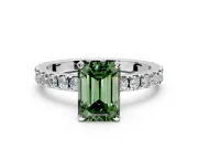Solitaire Engagement Ring Setting for Fancy Green Emerald Cut Center with Fine Pave Band and Claw Prong Head in Platinum