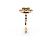 Floral Halo Engagement Ring Setting for Fancy Yellow Emerald Cut Center with Pave Accents and Prong Head in Rose Gold