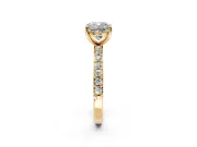 Solitaire Engagement Ring Setting for Cushion Cut Center with Round Cut Pave Band and Prong Head in Yellow Gold