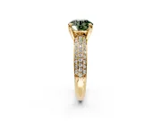Solitaire Engagement Ring Setting for Fancy Green Round Cut Center with Multi-Row Pave Accents and Basket Head in Yellow Gold