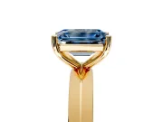 Solitaire Engagement Ring Setting for Fancy Blue Emerald Cut Center with Wide Knife Ridge Band and Prong Head in Yellow Gold