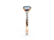 Baguette Engagement Ring Setting for Fancy Blue Asscher Cut Center with Alternating Bar-Set Band and Prong Head in Rose Gold