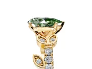 Leaf Motif Engagement Ring Setting for Fancy Green Pear-Shaped Center with Pave Band and Prong Head in Yellow Gold