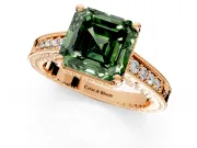 Engraved Engagement Ring Setting for Fancy Green Asscher Cut Center with Milgrain Pave Band and Prong Head in Rose Gold