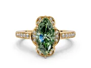 Floral Engagement Ring Setting for Fancy Green Marquise Center with Four Accent Clusters and Prong Head in Yellow Gold