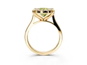 Single Halo Engagement Ring Setting for Fancy Yellow Cushion Cut Center with Corner Claws, Plain Band and Prong Head in Yellow Gold