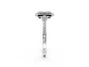 Halo Engagement Ring Setting for Emerald Cut Center with Pave Accents, Heart Basket and Prong Head in Sterling Silver