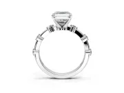 Solitaire Engagement Ring Setting for Asscher Cut Center with Bezel Station Band and Prong Head in Sterling Silver