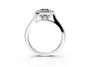 Halo Engagement Ring Setting for Fancy Green Emerald Cut Center with Milgrain Pave Band and Bezel Head in Sterling Silver