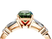 Bar-Set Engagement Ring Setting for Fancy Green Emerald Cut Center with Tapered Baguette Accents and Prong Head in Rose Gold