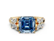 Floral Engagement Ring Setting for Fancy Blue Princess Cut Center with Marquise Cluster Shoulders and Prong Head in Yellow Gold