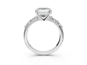 Solitaire Engagement Ring Setting for Asscher Cut Center with Trailing Leaf Accent Band and Prong Head in Sterling Silver