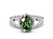Halo Engagement Ring Setting for Fancy Green Pear-Shaped Center with Rope Twist Split Shank and Prong Head in Platinum
