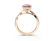 Baguette Engagement Ring Setting for Fancy Pink Princess Cut Center with Alternating Bar-Set Band and Prong Head in Rose Gold